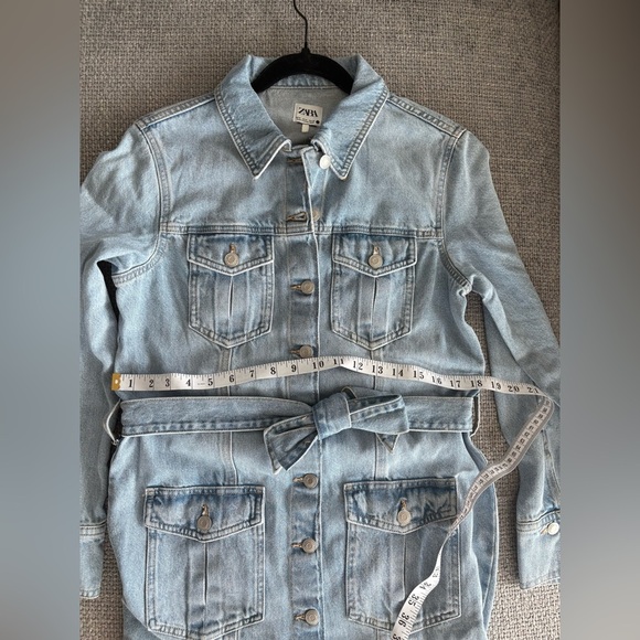 Zara Light Blue Belted Denim Midi Dress Size M brand new - Picture 15 of 16